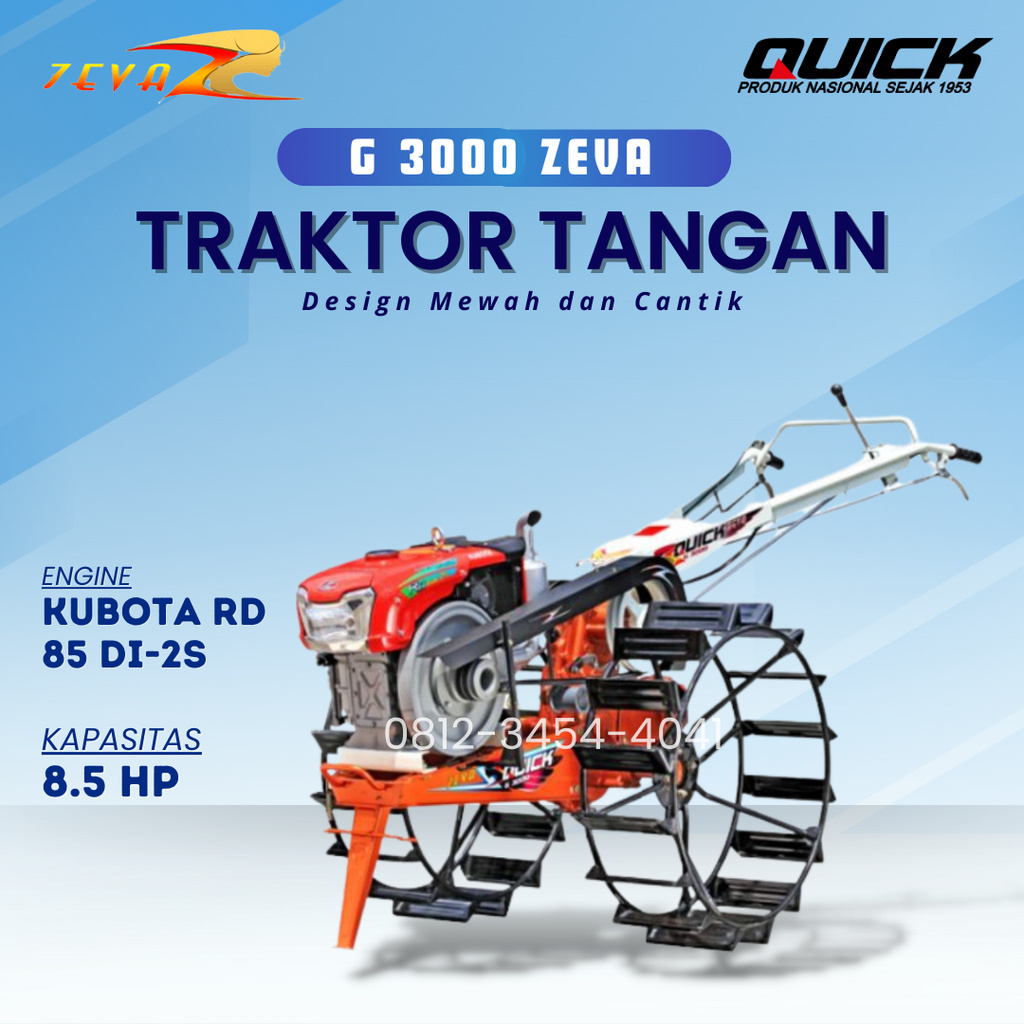 Traktor Quick Mesin Bajak G 3000 Zeva Hand Traktor 8.5 HP