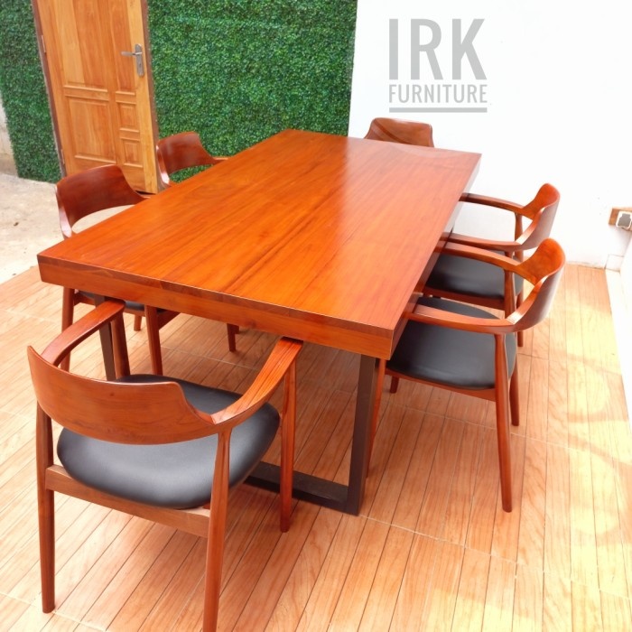 custom meja makan kayu jati dengan 6 kursi kualitas premium - 160x80 ( 4k )| Mebel Jepara