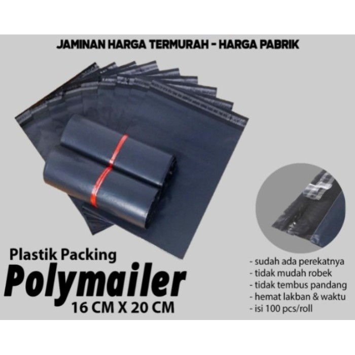

(Isi 100) Plastik Polymailer 16x20 Plastik Packing Ekonomis Warna Hitam Grade D