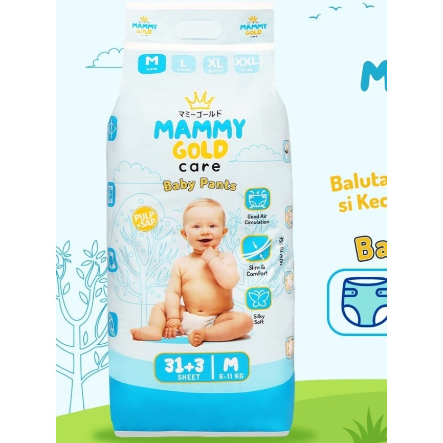 MAMMY GOLD CARE BABY PANTS | PAMPERS BAYI UKURAN M | POPOK BAYI UKURAN M