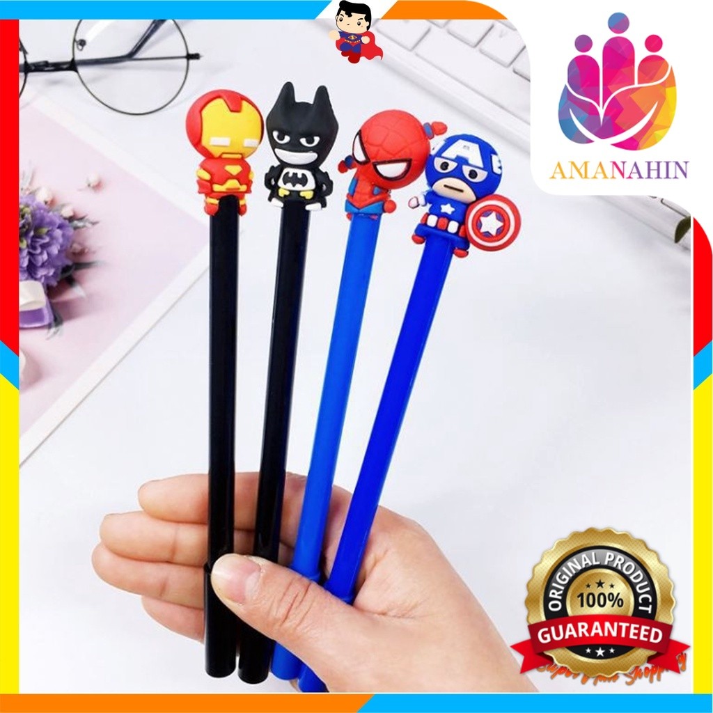 

Pulpen Karakter SuperHero Gel Pulpen Karakter Pen Tinta Gel Lucu Alat Tulis Karakter Superhero 3D Murah Import STK