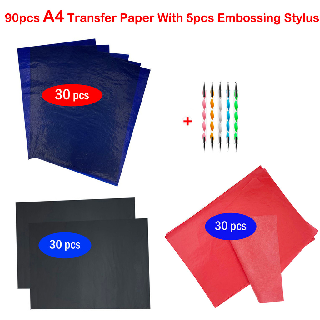 

Black Blue Red Colors Transfer Tracing Carbon Paper A4 Size 90 pcs with Embossing Stylus Suit For Drawing Patterns
