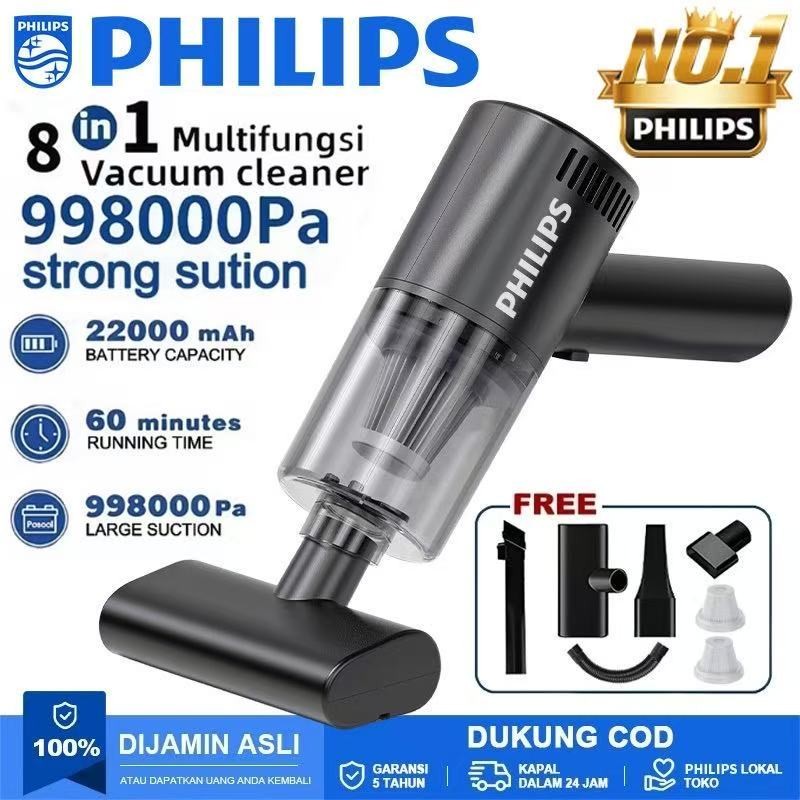 【COD】PHILIPS Vacuum Cleaner Penyedot Debu 5 IN 1 Nirkabel Genggam 998000Pa Portabel Daya Tinggi Ruma