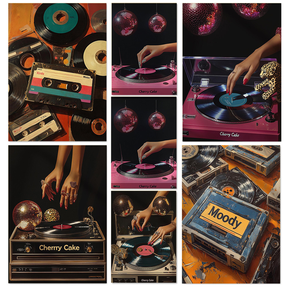 

Retro Popular Music Element Fashion Black Record Art Posters Prints Canvas Painting Wall Art Picture Living Room Home Decoration