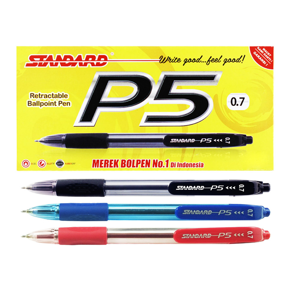 

BOLPEN Ballpoint Pen Cetek Standard P5 0.7mm Pulpen Bolpen Rectactable Hitam,Biru,Merah