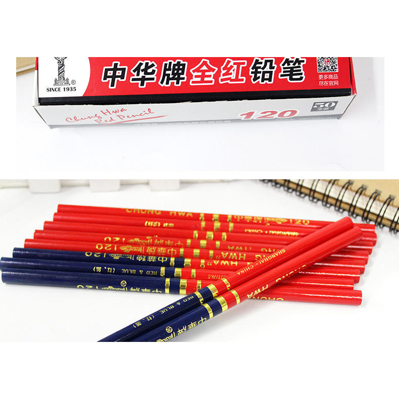 

50pcs All Red Color Checking Pencils Red and Blue Set for Woodworking Masons Engineer Office School Supplies Stationary Pencil