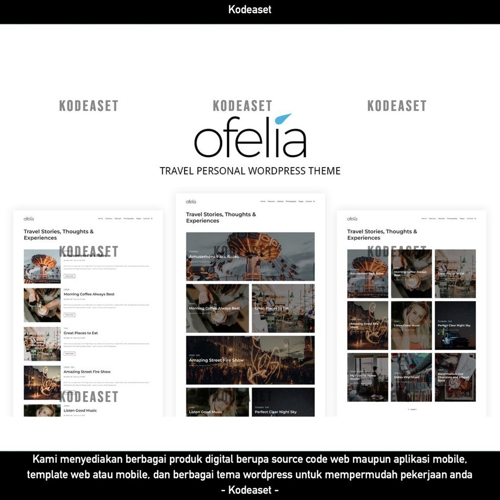 WORDPRESS THEME OFELIA - TRAVEL PERSONAL BLOG    D5798 TEMA TEMPLATE WEB BY KODEASET LISENSI ORIGINA