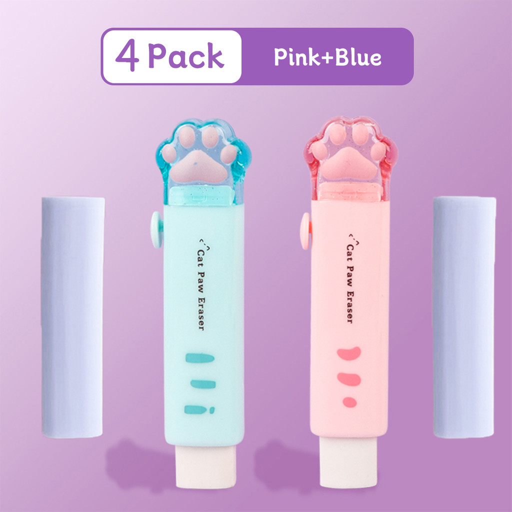 

4pcs Kawaii Eraser Cartoon Pencil Erasers Set Student Cat Paw Rubber Aesthetic Office & School Supplies Stationery