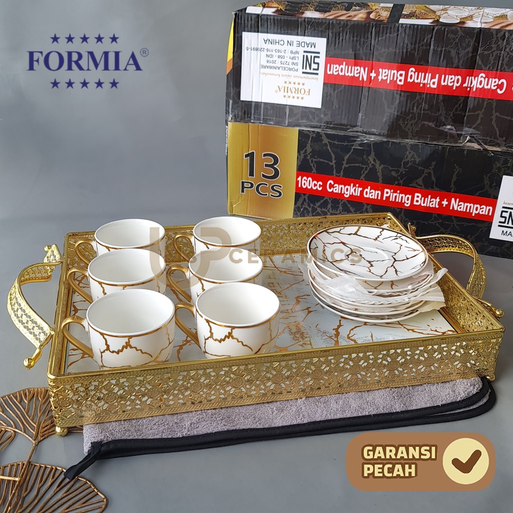 FORMIA Tea Set Emas Rect Casserole Pink Marble 15 Inch + Stand Tray Cantik Aesthetic Bermotif