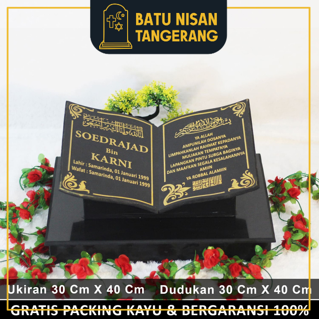 BNT - Batu Nisan Model Bentuk Buku Alquran Dan Dudukan Maesan Makam Nissan Kijing Full Set Granit Hi