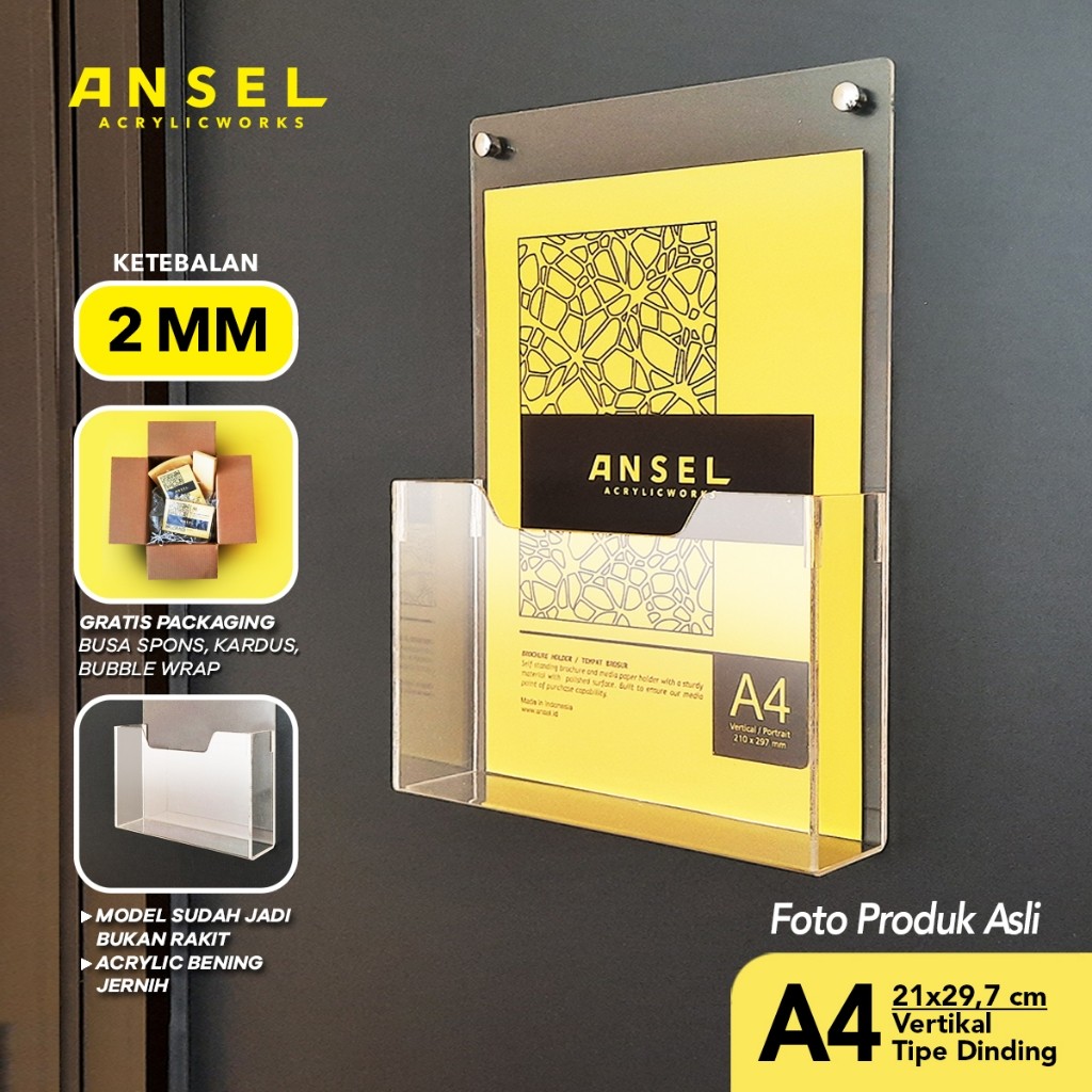 

ANSEL Tempat Brosur Akrilik Dinding Gantung / Acrylic Flyer Holder- A4 Vertikal - Tipe D