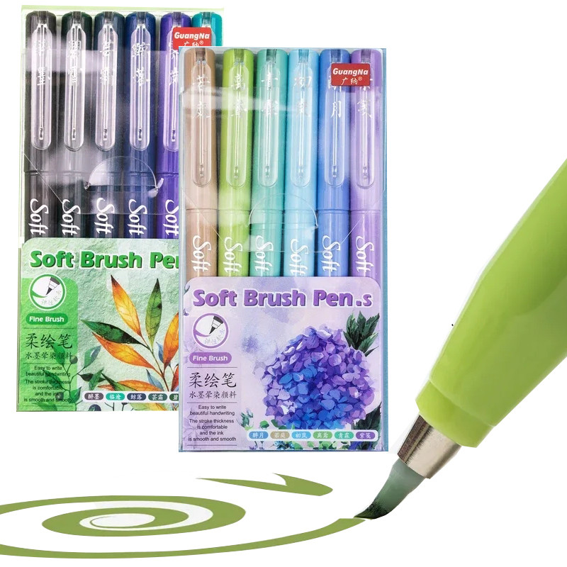 

6Pcs Soft Brush Tip Marker Pens Artist Markers Flexible Tip Assorted Colors for Journaling Hand Lettering Calligraphy Drawing