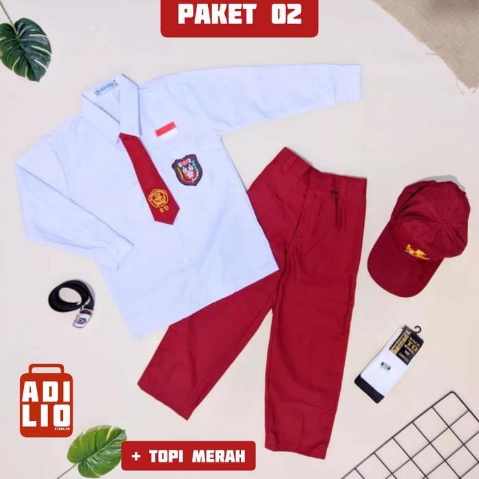 Terlaris  -SETELAN SUPER LENGKAP SERAGAM SEKOLAH SD ANAK LAKI BAJU CELANA PANJANG - Paket-01, kelas 
