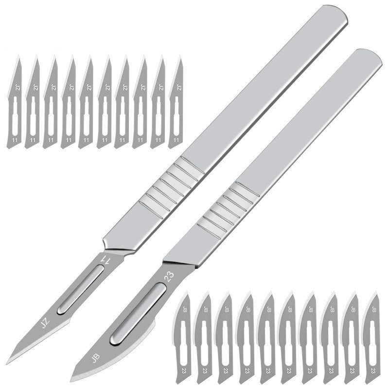 

10pcs 11# 23# Carbon Steel Surgical Scalpel Blades with Handle Engraving Craft Knives Cutter Graver Screen Film DIY Cutting Tool