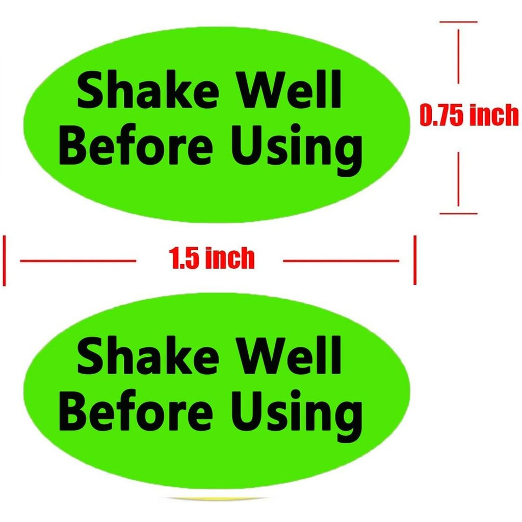 

500Pcs Remarkable Shake Well before Using Stickers0.75 x 1.5 inch Fluorescent Green with Black Shake Well before Using Stickers