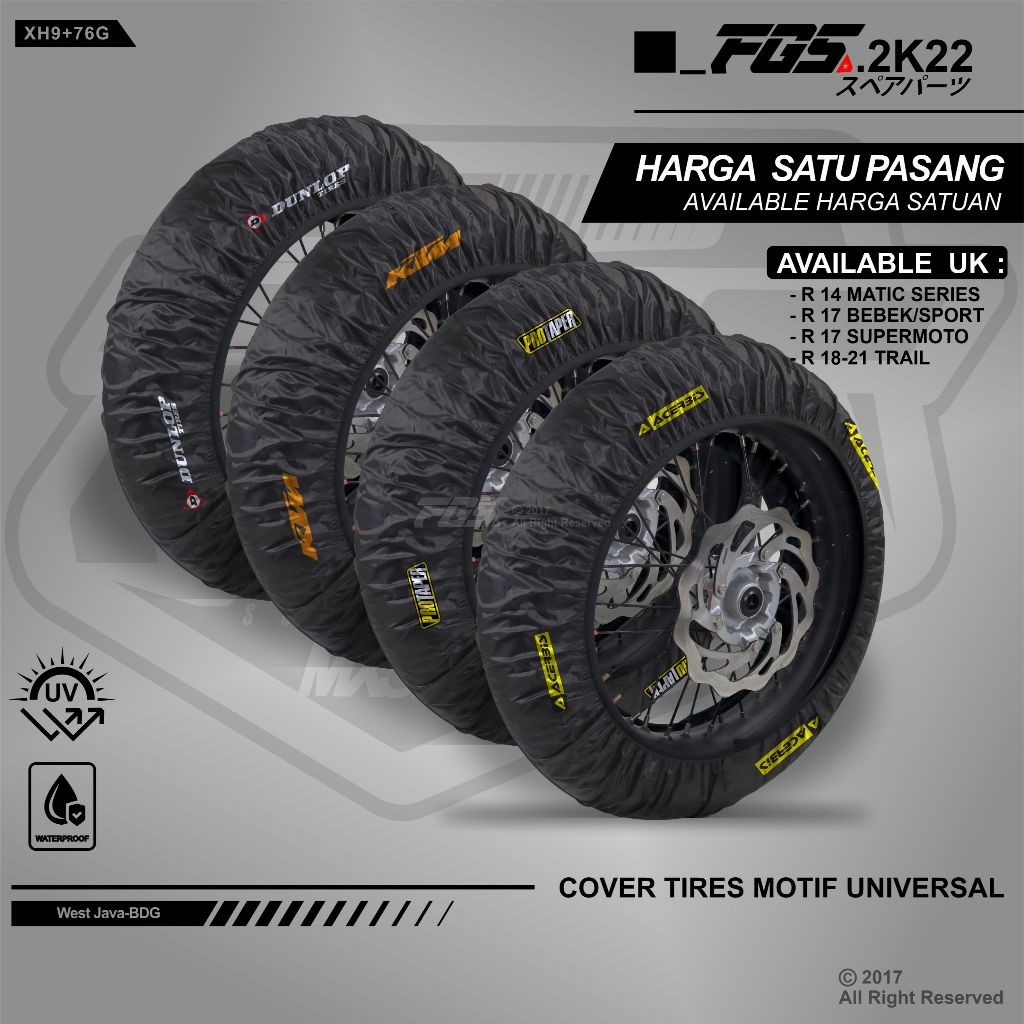 COVER BAN MOTOR MATIC TRAIL SUPERMOTO  UK 14 14 17 17 18 21 SARUNG BAN TRAIL 16 19 SARUNG BAN MATIC 