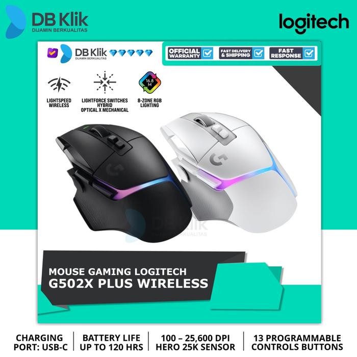 Mouse Gaming Logitech G502X Plus Wireless RGB HERO 25K DPI - G502 X - WHITE910-006713