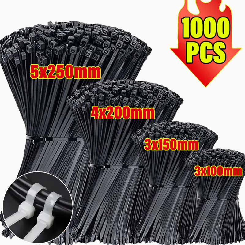 

1000/100PCS Nylon Cable Ties Self-locking Cord Ties Straps Adjustable Cables Fastening plastic clamp Heat Resistant Wire Zip Tie