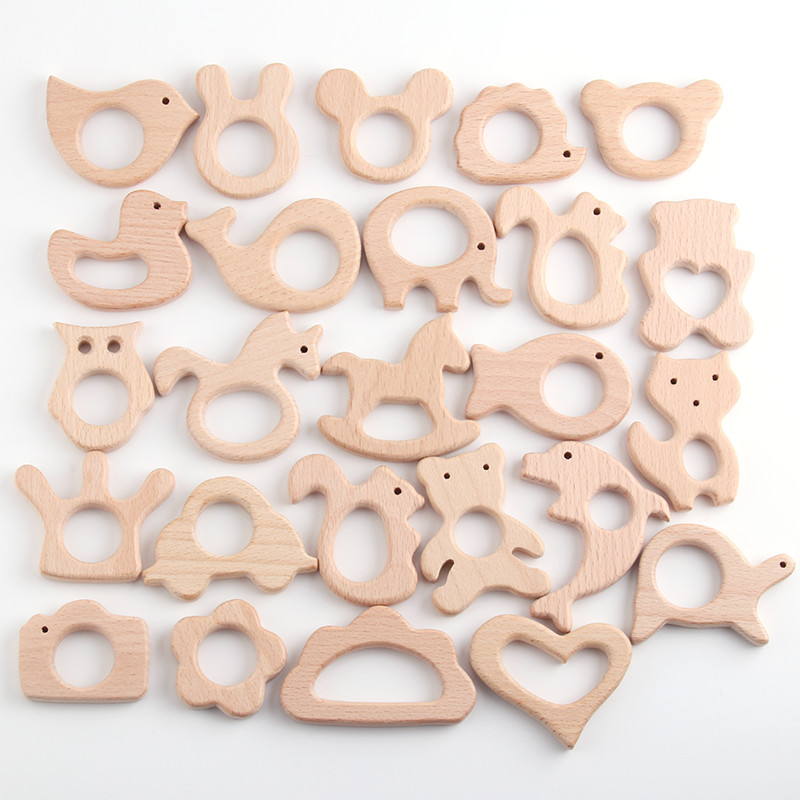 

BPA Free Various Shape Beach Wood Baby Pacifier Teether Wooden Newborn Teething Ring Unfinished Baby Accessories Toys