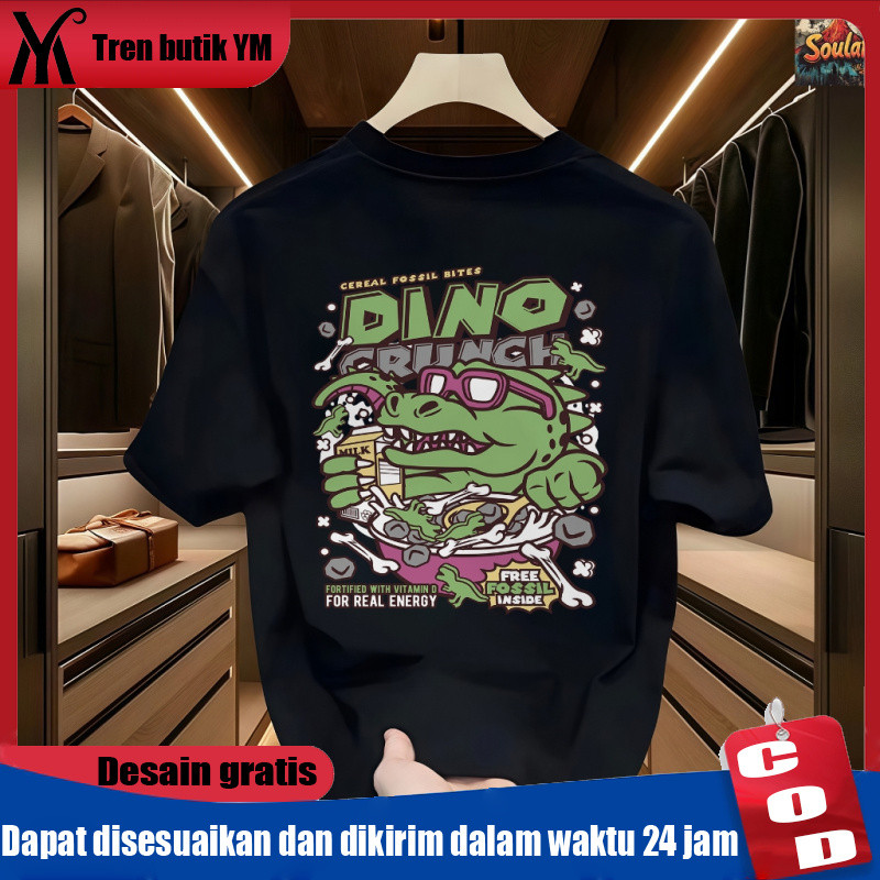 YM( COD) Kaos Pria/Wanita Katun Adem T-Shirt Aktivitas Luar Hitam/Putih, kaos Desain Kartun/Desain H