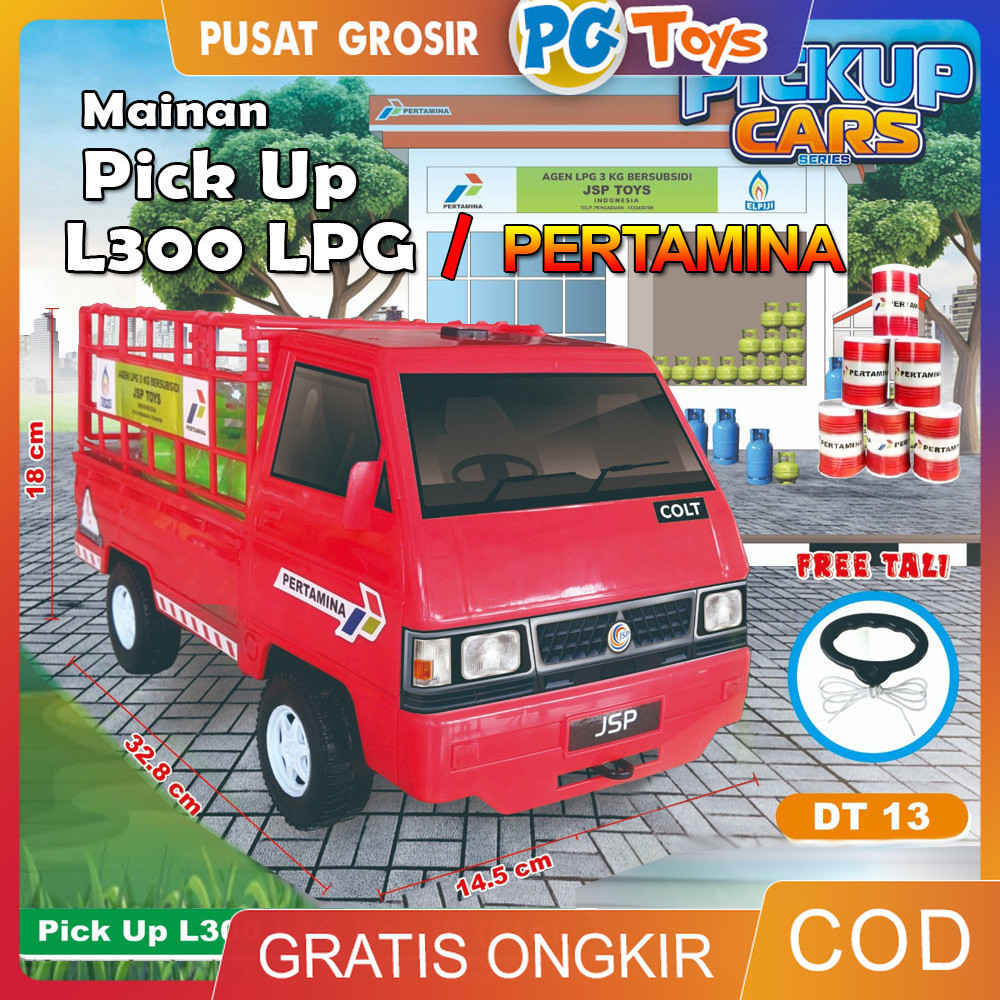 PGTOYS Mainan Anak Mobil Pick Up L300 Pertamina Pengangkut LPG Miniatur Tabung Gas 3Kg DT13