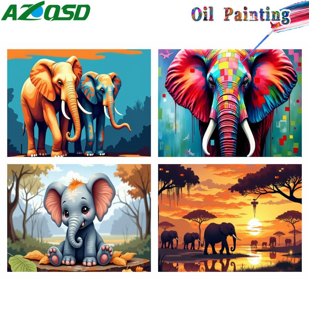 

AZQSD Acrylic Paint By Numbers Elephant Animal Drawing On Canvas Handmade Home Decoration