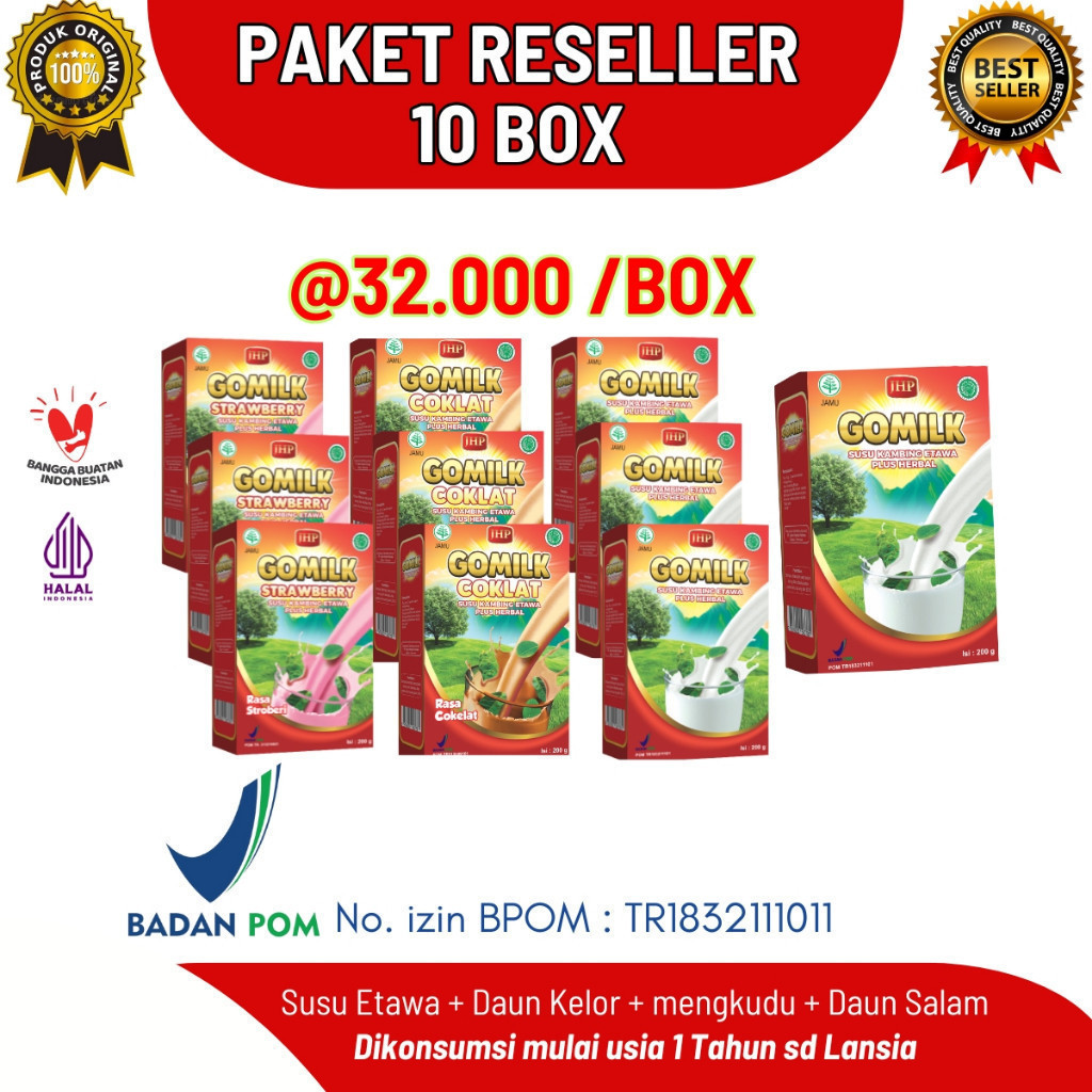 

[ PAKET RESELLER 10 BOX ] GOMILK Susu Kambing Etawa Plus Herbal Bermanfaat