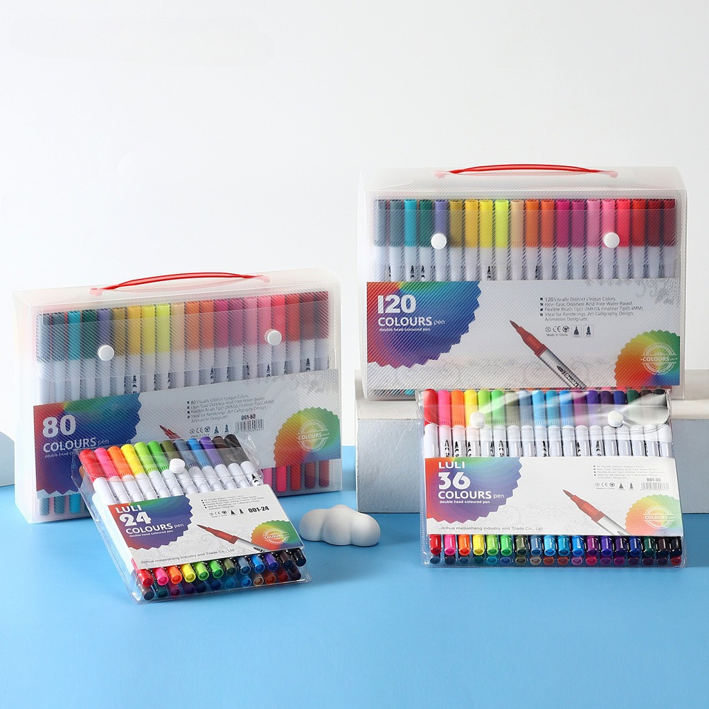 

36/60/100 Warna Pensil Air Marker Set Pena Lembut Berkepala Ganda Alat Melukis Untuk Anak​