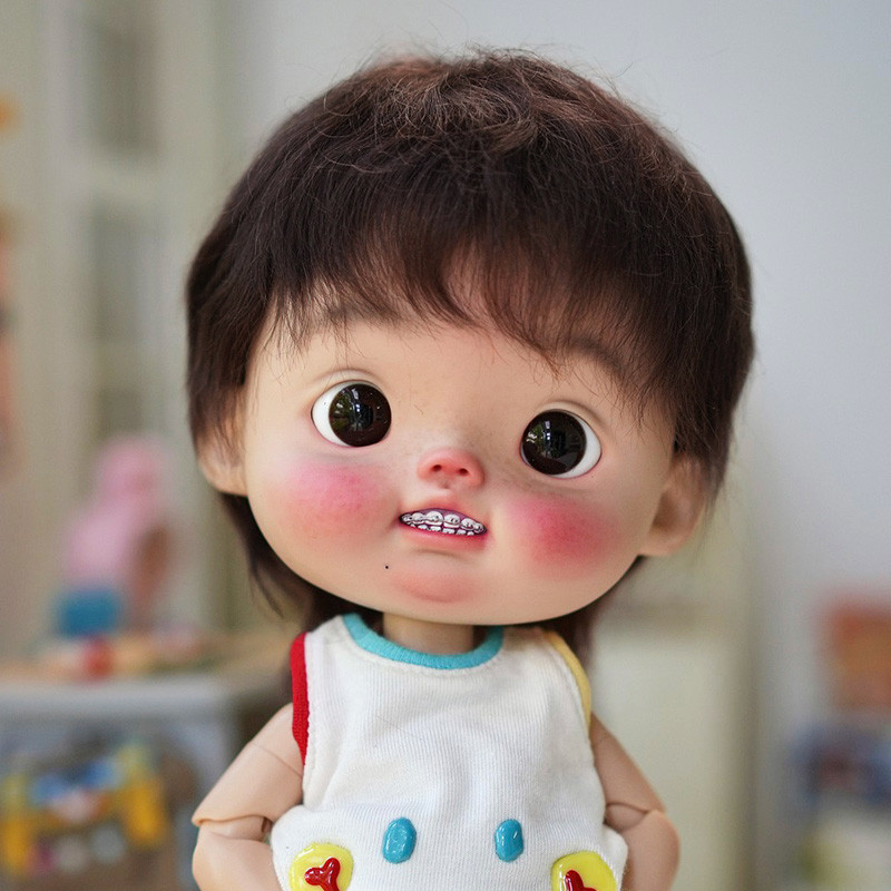 BJD Wig Qbaby Big Head Doll Hair Meng dian dian Soft Hair Cute Brown Short Hair Doll Accessories