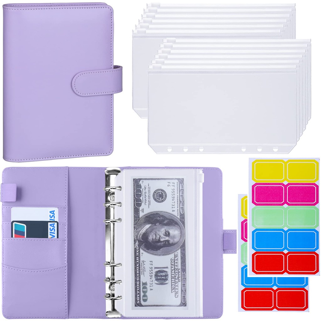 

New A6 Pu Leather Budget Binder Notebook Cash Envelopes System Set Clip-On Binder Pockets for Money Budget Saving Bill Organizer