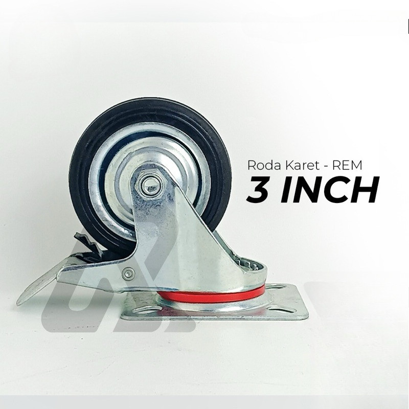Roda Karet Troli 3 Inch (Rem) 1 Set