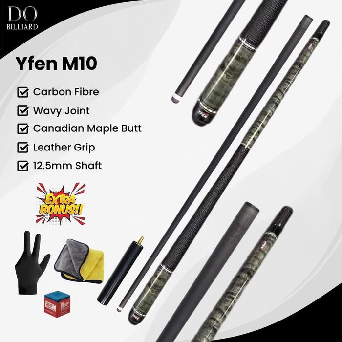 Stick Billiard YFEN M10 Carbon Cue Leather Grip Low Deflection / Stick Yfen M10 (Extra Extention) - 