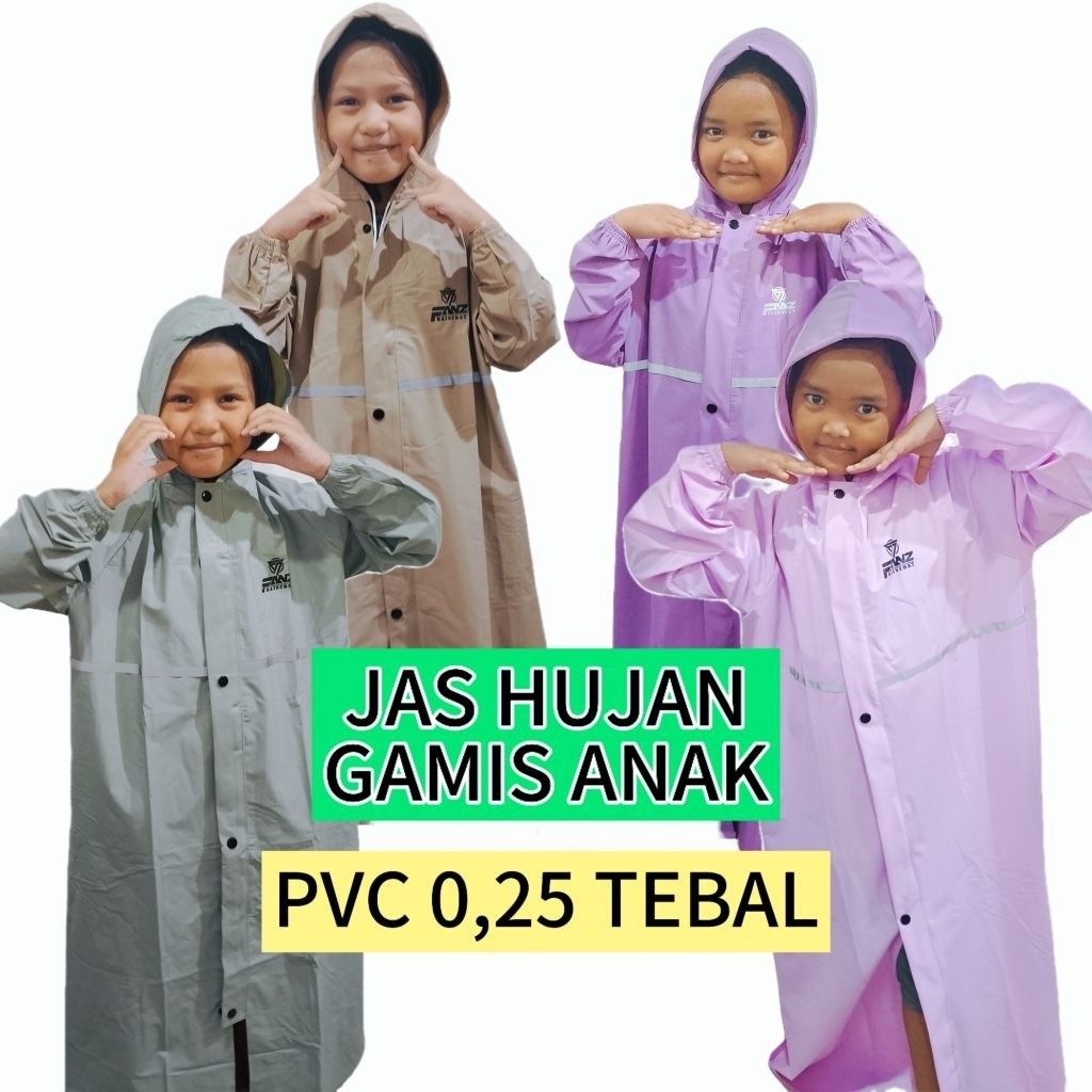JAS HUJAN ANAK MUSLIMAH PEREMPUAN RAINCOAT MANTEL HUJAN GAMIS ANAK ANTI REMBES BAHAN PVC FANZ RAINCO