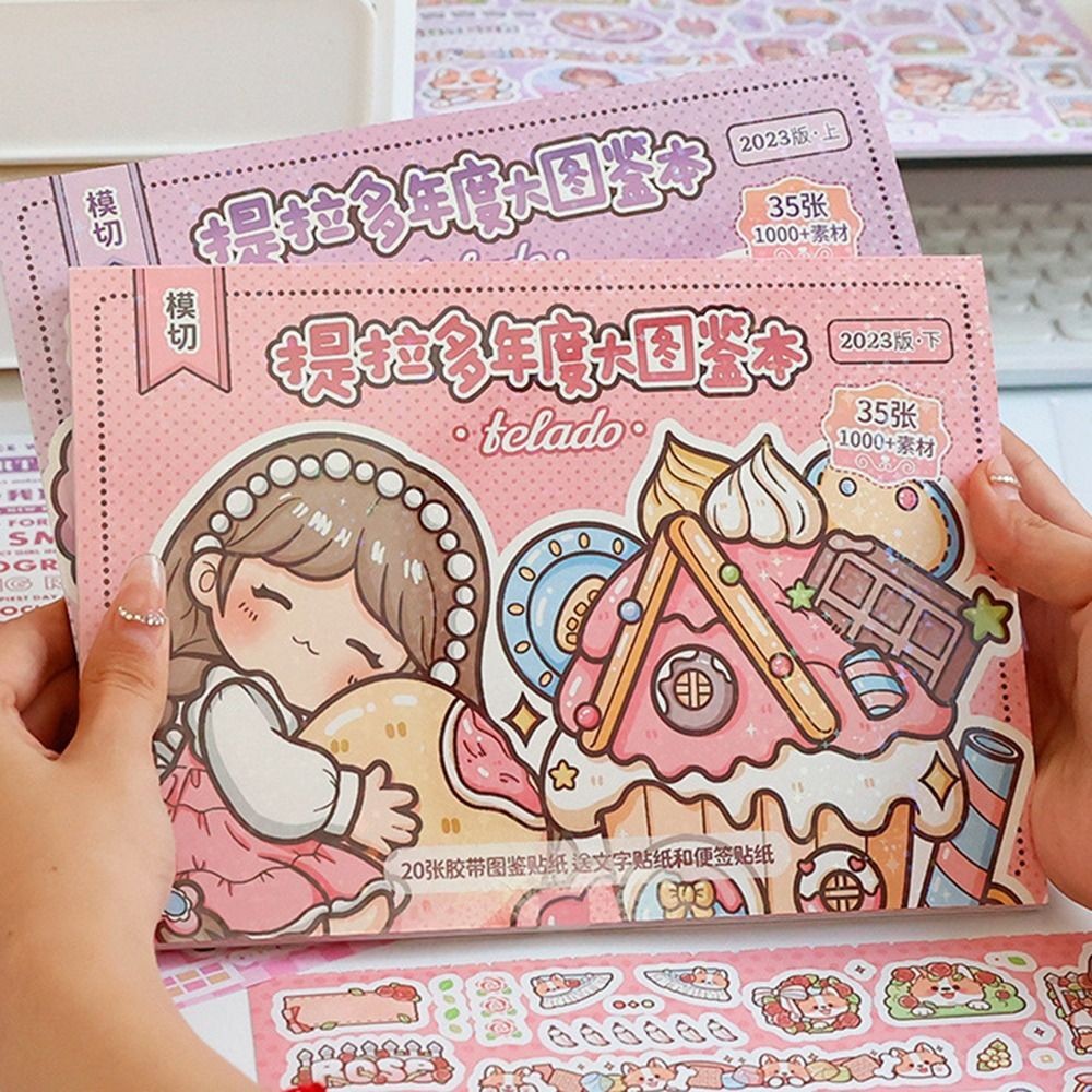 

35Sheets Kawaii Kpop Decorative Sticker Book Cartoon DIY Material Scrapbooking Stickers PET Material Sticker Decoration