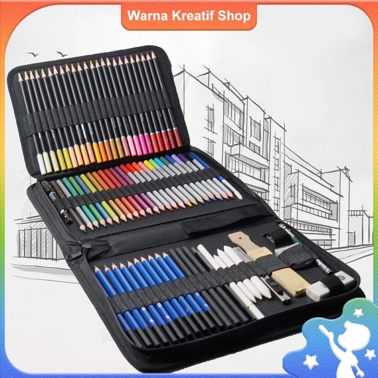 

New Set 37/50/100 Pensil Sketsa & Warna Tas Penyimpanan Untuk Pemula & Siswa Seni Alat Gambar Set LengkapPremium
