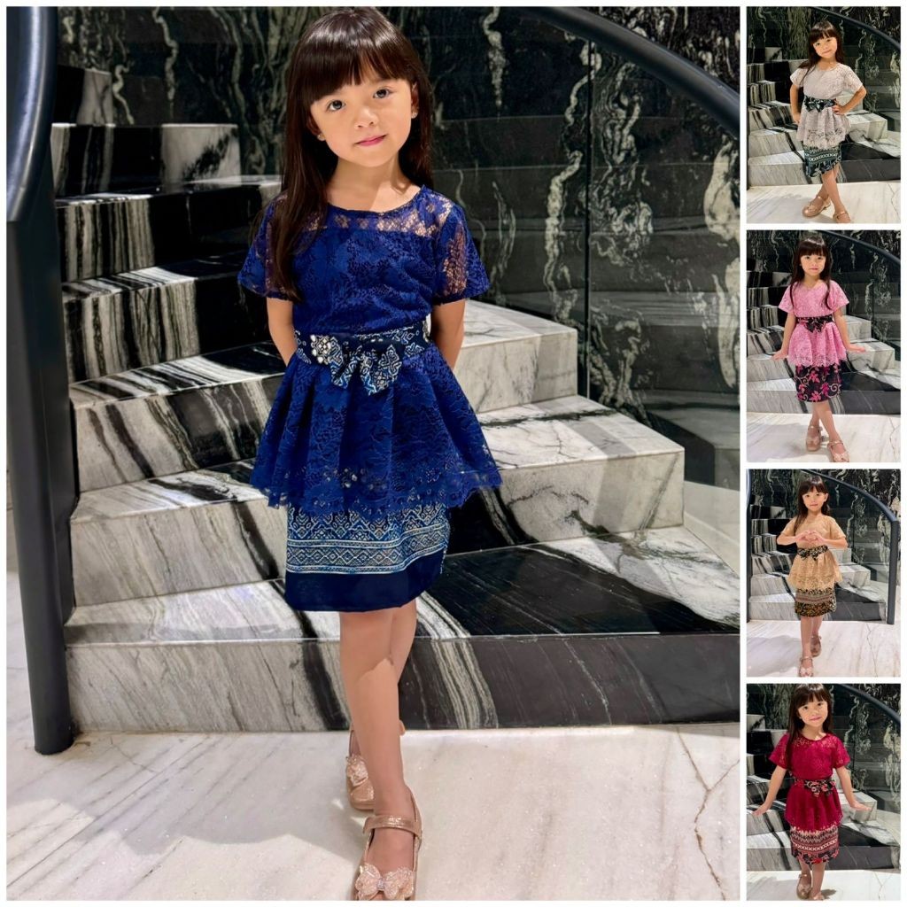 Setelan Kebaya Anak Rempel ZARA Brukat Corneli + Rok Batik Silk Prada