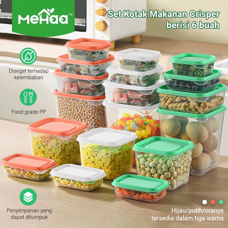 Mehaa 1 set 6 pcs Toples Fresh Food Box Tempat Penyimpanan Food Container  Kulkas Wadah Makanan