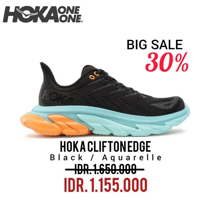 SEPATU RUNNING HOKA CLIFTON EDGE BLACK / AQUARELLE MEN'S RUNNING SHOES 100% ORIGINAL BNIB / SEPATU S