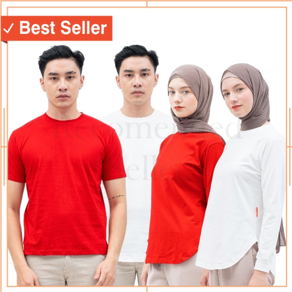 Baju Olahraga Merah Putih Kekinian / KAOS POLOS PRIA WANITA MERAH PUTIH COTTON 24S