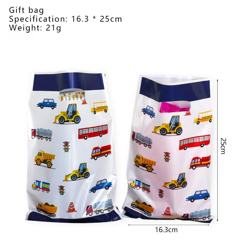

10-30pcs Construction Vehicle Plastic Loot Bags Candy Biscuit Gift Bag Kids Boys Favor Bus Birthday Party Decoration Supplies