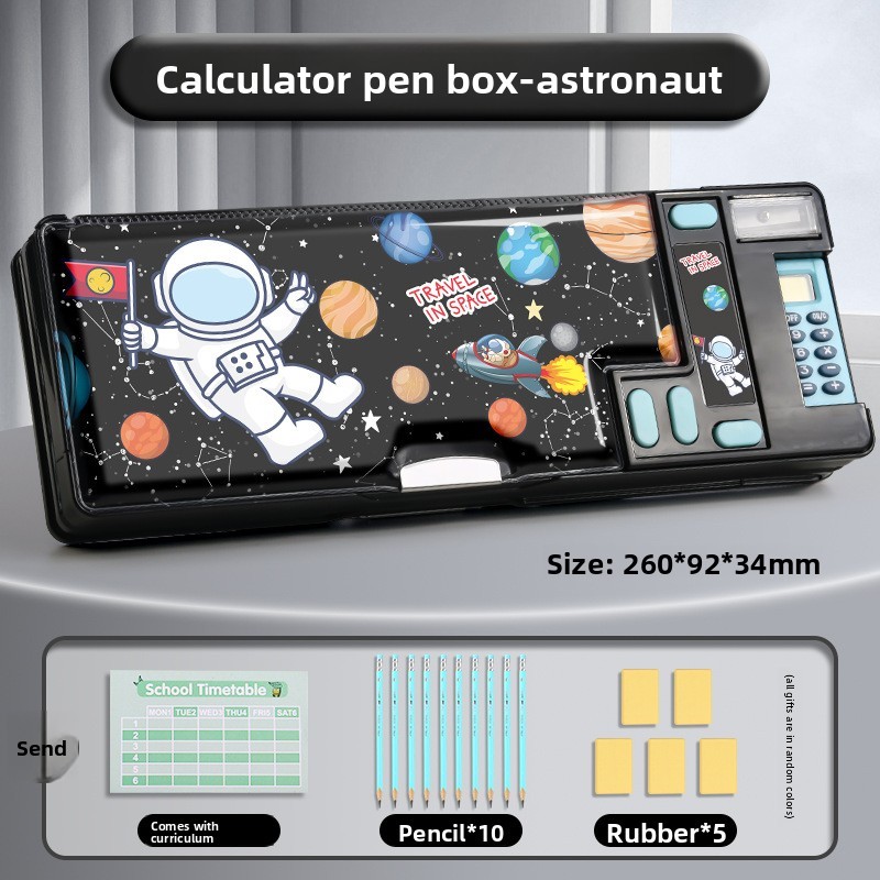 

Student Plastic Stationery Box Cute Cartoon Children's Calculator Multifunctional Pencil Case Large Capacity Storage