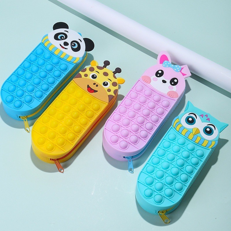 

9 Style Silicone Pencil Case + Pop It Toy Cute Pencil Sharpener Animal Pen Bags Large Capacity Stationery Box Pop It Pancil Box