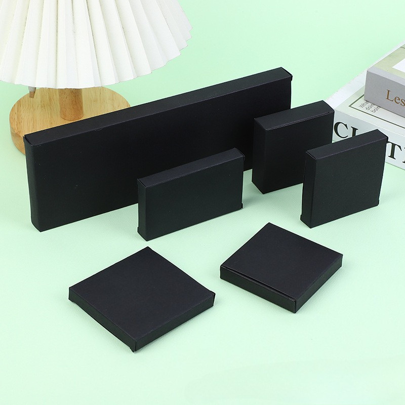 

50pcs Multiple sizes Flat black Folding Cardpaper Packing Box Blank Mask Double Open Card Boxes