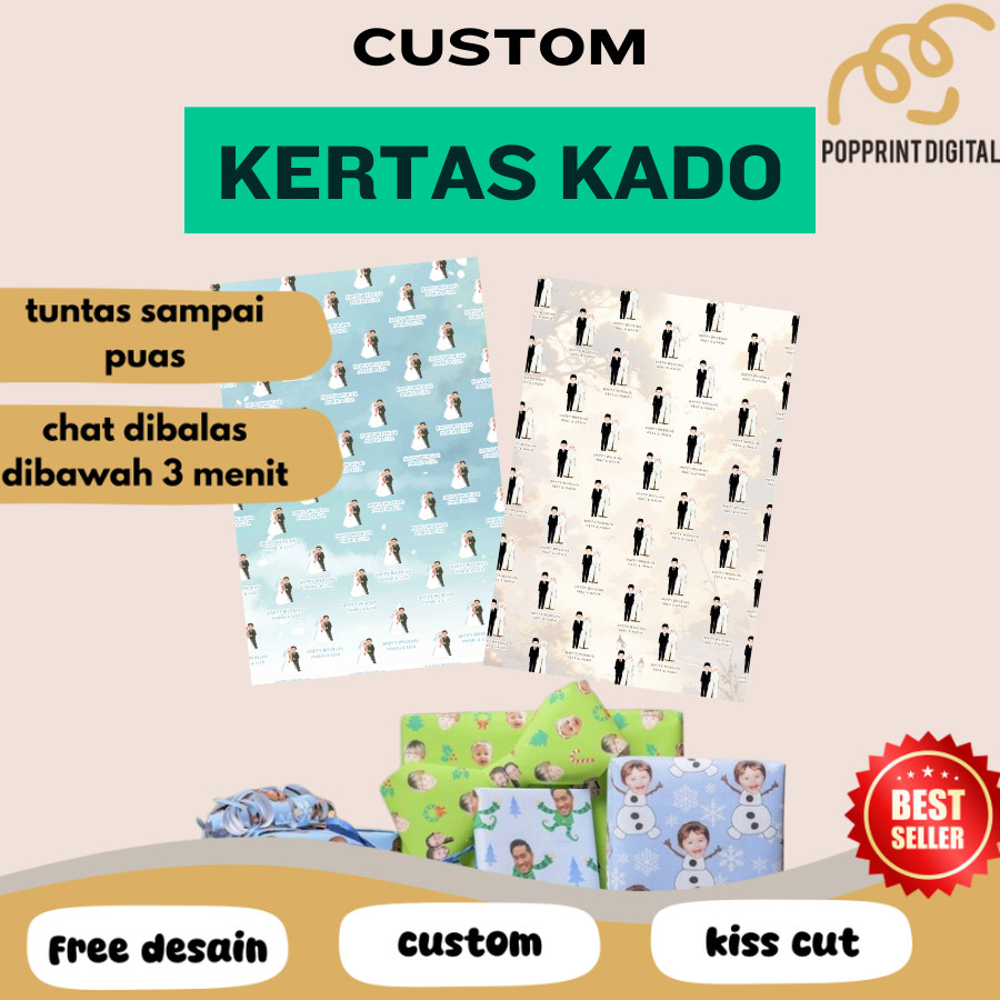 

PpD Kertas Kado A3+ Custom Desain Muka Wajah Aesthetic Tambah Tulisan Wrapping Papper Bungkus Hadiah