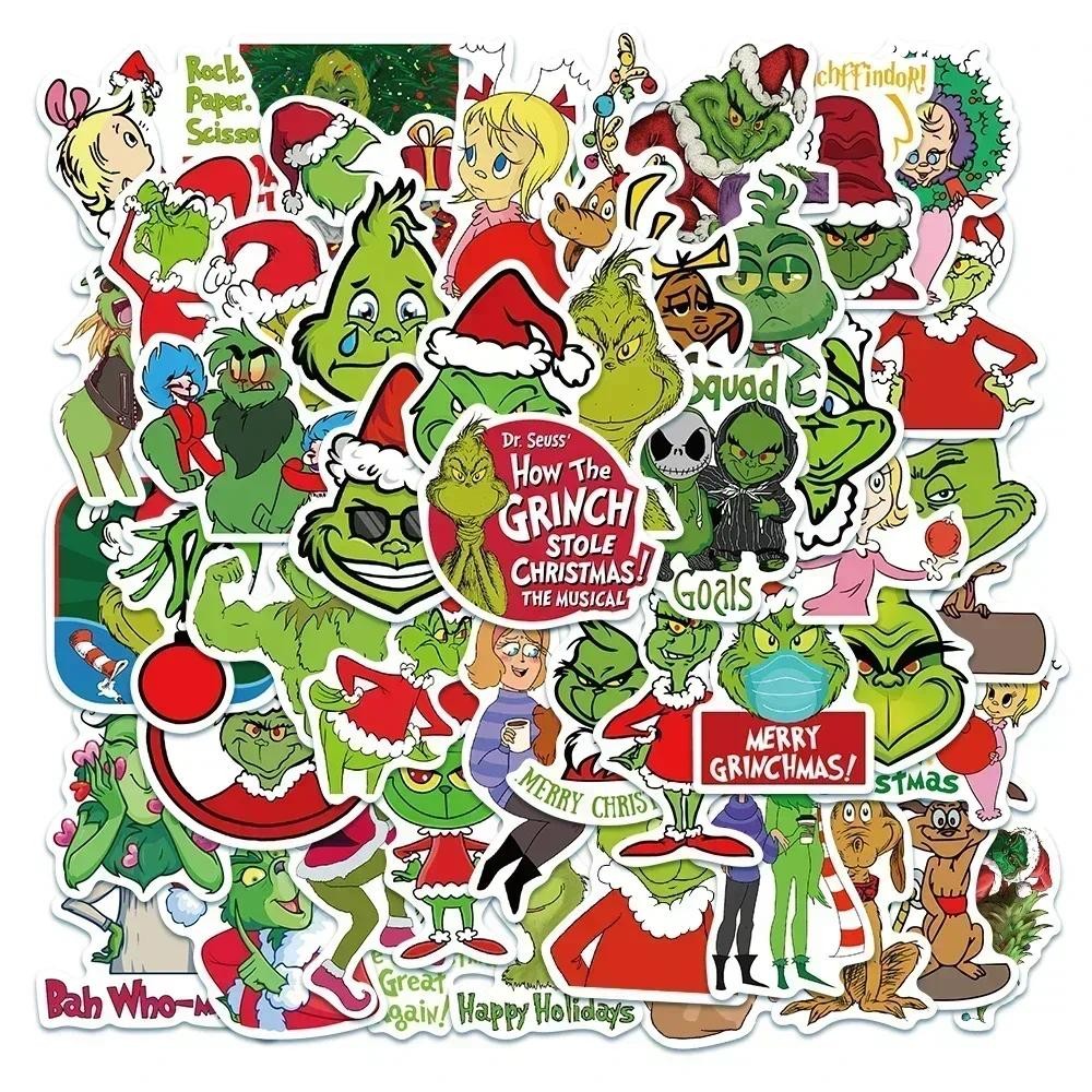 

50pcs Cute Green People Stickers Christmas Grinch Max Graffiti Decal Toy Scrapbook Diary Phone Laptop Guitar Waterproof Stickers