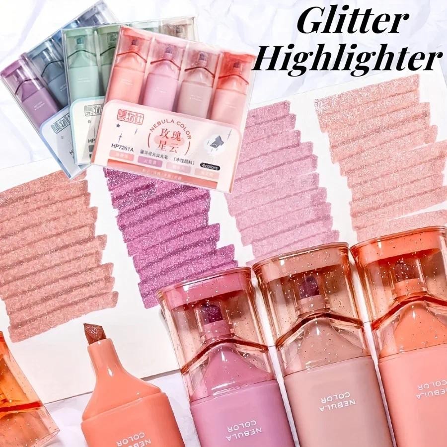 

4pcs/set Morandi Color Marker Glitter Highlighter Flexible Line Width Art Painting Markers For Student Stationery Supply
