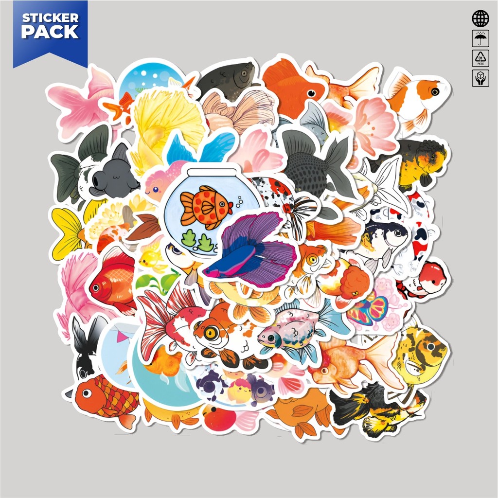 

[100PCS]Stiker Pack Stiker Cute Fish [Ikan Hias Lucu] Aesthetic Vinyl Anti Air Dekorasi Sticker Laptop Buku Journal Koper Helm Casing HP Gitar Helm Skateboard