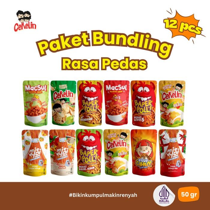 

SALE CEKELIN Paket Bundling 12pcs Cemilan Makaroni Mie Lidi Basreng Keripik Tempe Pilus Kerupuk Seblak Krupuk Cemilan Murah Gratis Ongkir - PedasTERLARIS