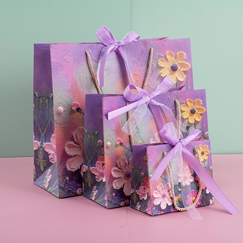 

1Pc Purple Flower High-end Birthday Gift Bags Festival Packaging Bags Handbags Beautiful Gift Bags Paper Bags Party Gifts