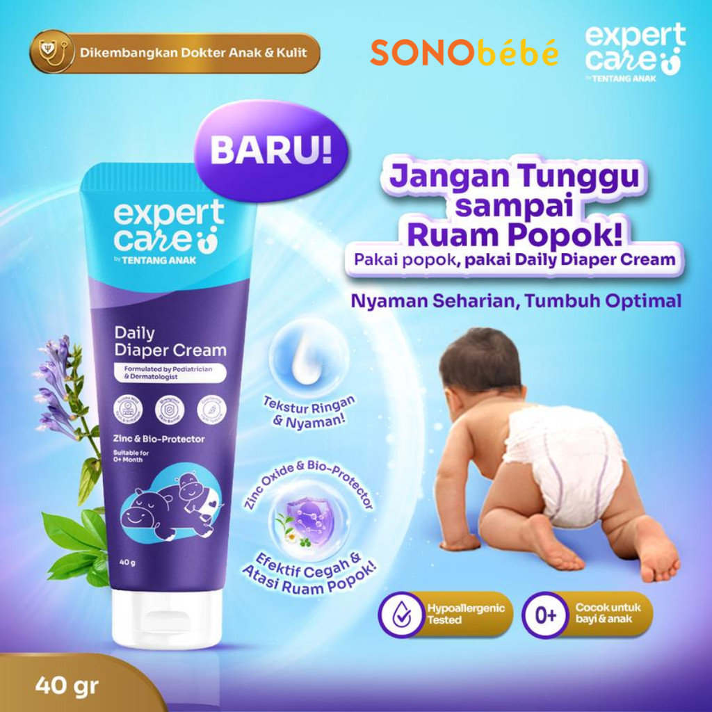 Expert Care Daily Diaper Cream 40g - Diaper Rash Cream dengan Zinc Oxide, Panthenol & Bio-Protector